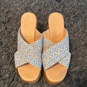 Ilaria Sartori Chevron Woven Sandals in Blue and Tan sz 8.5